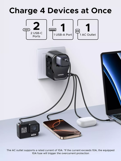UGREEN Travel S550 nettadapter (55001), 65W, 3,25A, 1 x USB-A - 2 x USB-C, svart