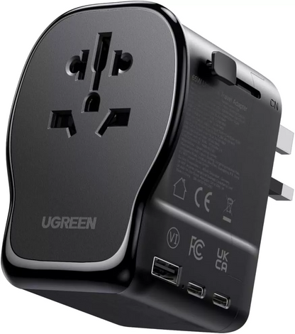 UGREEN Travel S550 nettadapter (55001), 65W, 3,25A, 1 x USB-A - 2 x USB-C, svart
