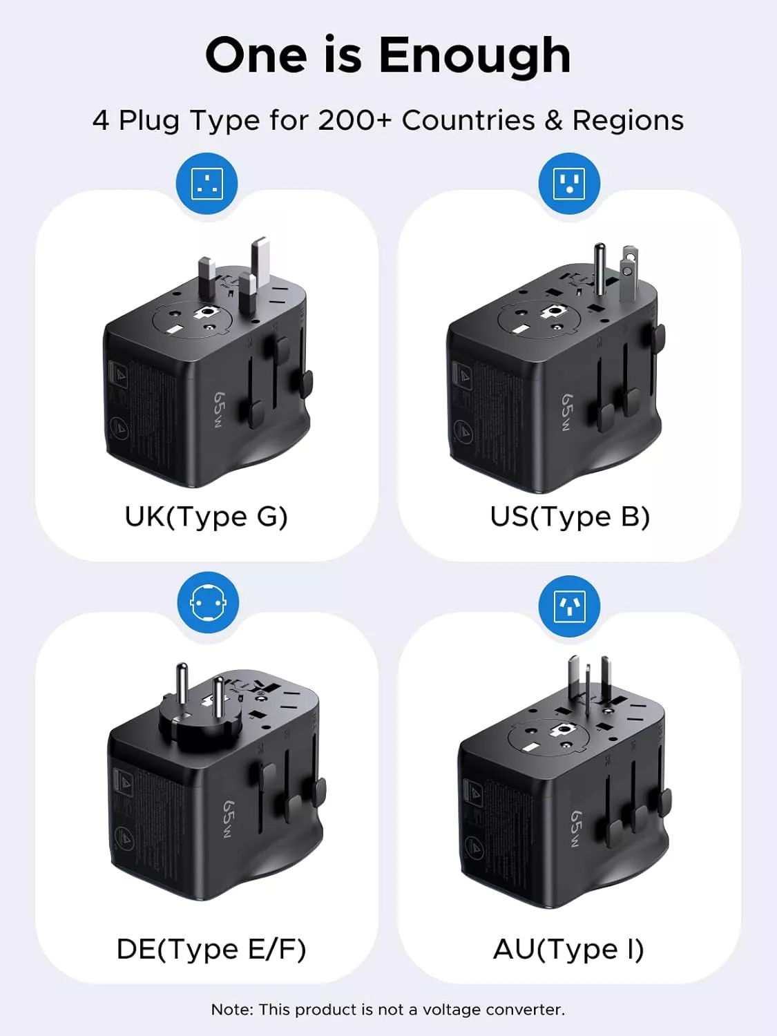 UGREEN Travel S550 nettadapter (55001), 65W, 3,25A, 1 x USB-A - 2 x USB-C, svart