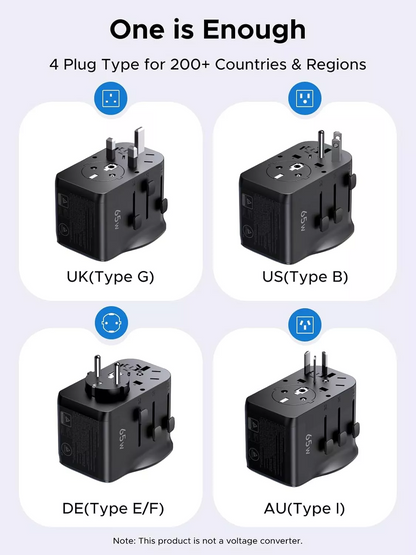 UGREEN Travel S550 nettadapter (55001), 65W, 3,25A, 1 x USB-A - 2 x USB-C, svart