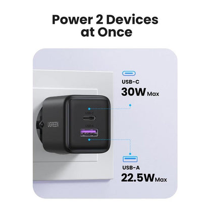 UGREEN X516 Nettlader, 30W, 3A, 1 x USB-A - 1 x USB-C, Blå