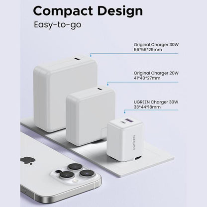 UGREEN X516 Nettlader, 30W, 3A, 1 x USB-A - 1 x USB-C, Blå