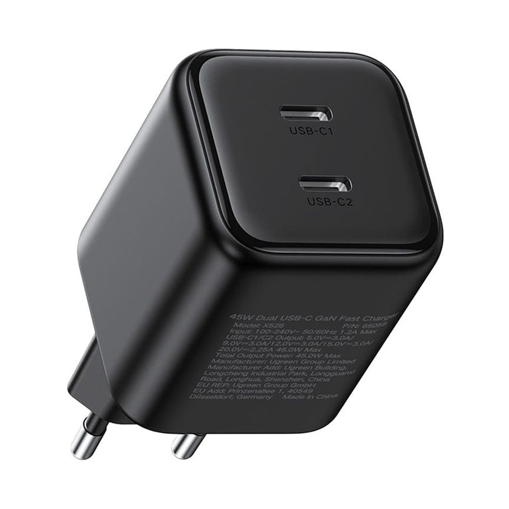 UGREEN X526 nettadapter (65058), 45W, 3A, 2 x USB-C, svart