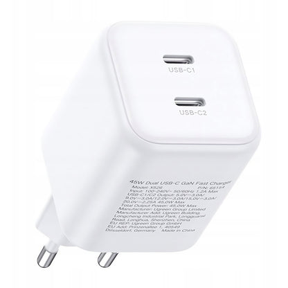 UGREEN X526 nettadapter (65154), 45W, 3A, 2 x USB-C, hvit