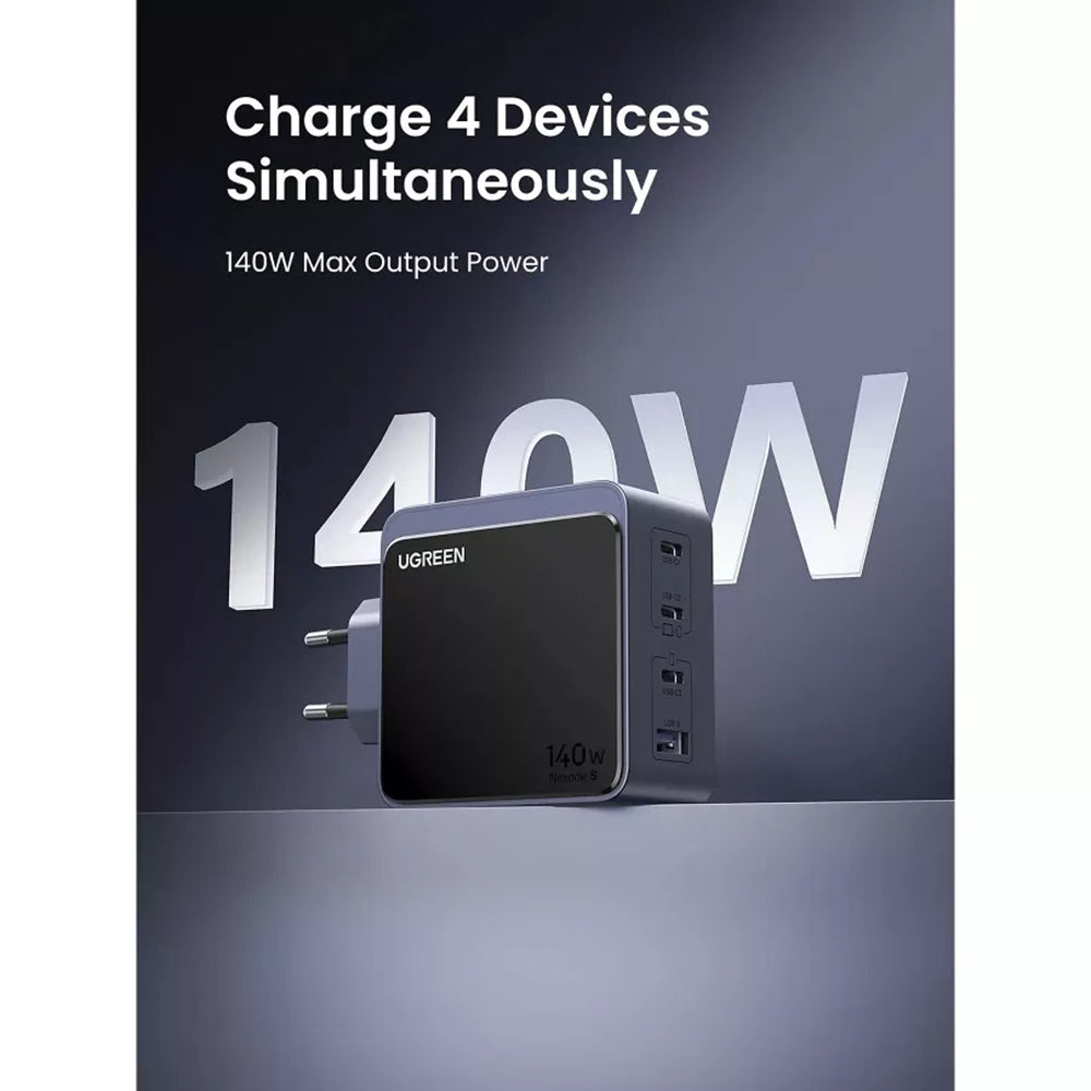 UGREEN X570 Nexode S nettverkslader, 140W, 5A, 1 x USB-A - 3 x USB-C, Grå