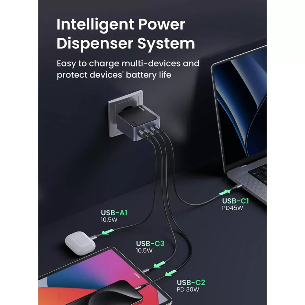 UGREEN X570 Nexode S nettverkslader, 140W, 5A, 1 x USB-A - 3 x USB-C, Grå