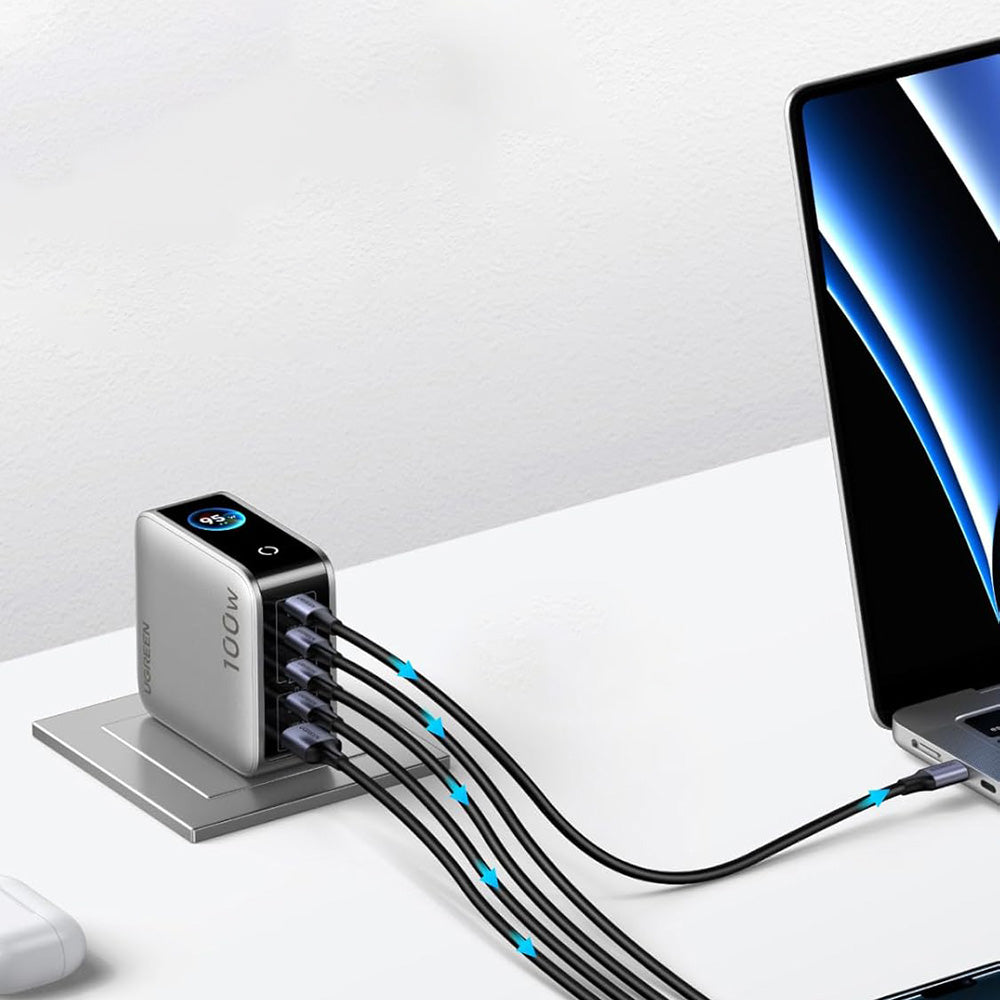 UGREEN X773 nettadapter (65620B), 100W, 1 x USB-A - 4 x USB-C, Grå