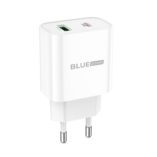 Nettlader BLUE Power BC80A, 20W, 3A, 1 x USB-A - 1 x USB-C, Hvit