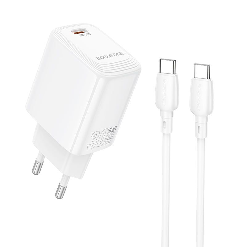 Nettlader med USB-C-kabel Borofone BN28 Fuente, 30W, 3A, 1 x USB-C, Hvit