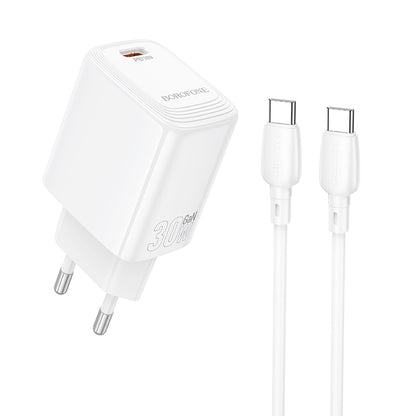 Nettlader med USB-C-kabel Borofone BN28 Fuente, 30W, 3A, 1 x USB-C, Hvit