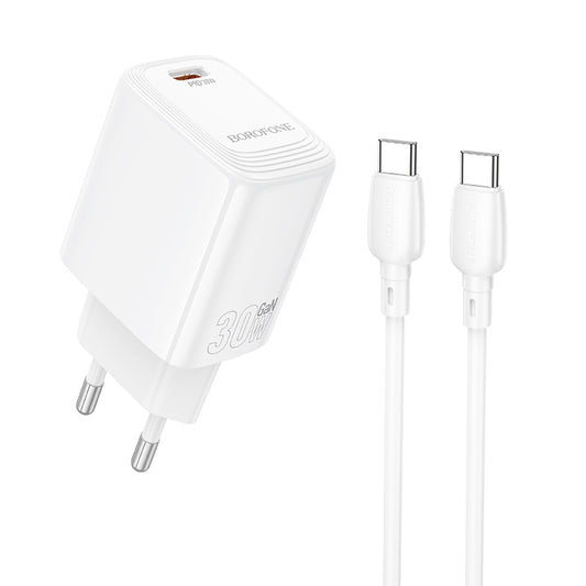 Nettlader med USB-C-kabel Borofone BN28 Fuente, 30W, 3A, 1 x USB-C, Hvit