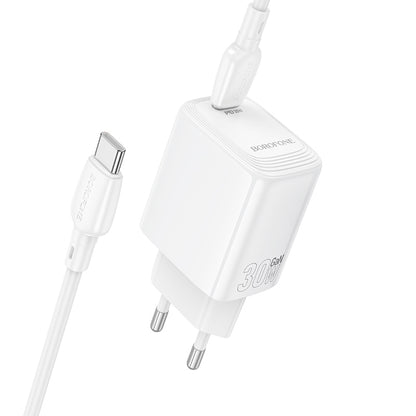 Nettlader med USB-C-kabel Borofone BN28 Fuente, 30W, 3A, 1 x USB-C, Hvit