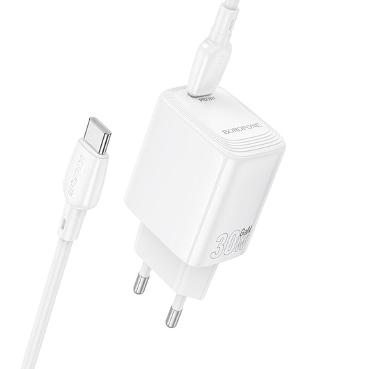 Nettlader med USB-C-kabel Borofone BN28 Fuente, 30W, 3A, 1 x USB-C, Hvit