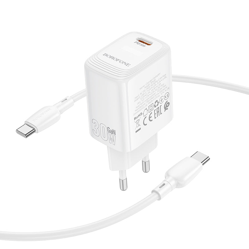 Nettlader med USB-C-kabel Borofone BN28 Fuente, 30W, 3A, 1 x USB-C, Hvit