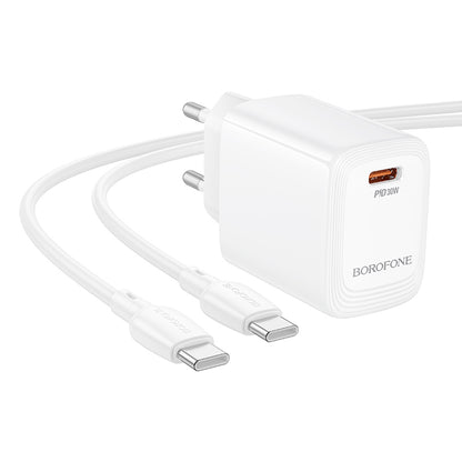 Nettlader med USB-C-kabel Borofone BN28 Fuente, 30W, 3A, 1 x USB-C, Hvit