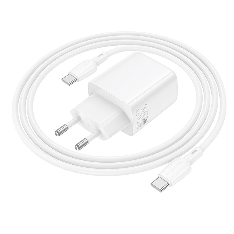 Nettlader med USB-C-kabel Borofone BN28 Fuente, 30W, 3A, 1 x USB-C, Hvit
