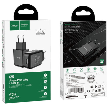 HOCO N2 Nettlader, 10W, 2A, 1 x USB-A, Svart