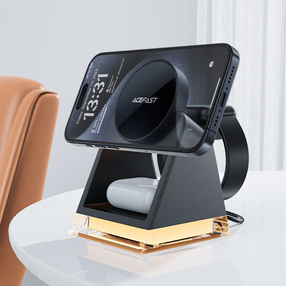 Trådløs Nettverkslader Acefast E17 3-i-1, 15W, 1.67A, Svart