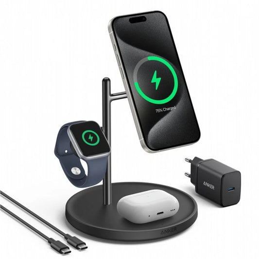 Anker MagGo 3in1 trådløs nettverkslader, 25W, 1.67A, Svart B25M3311
