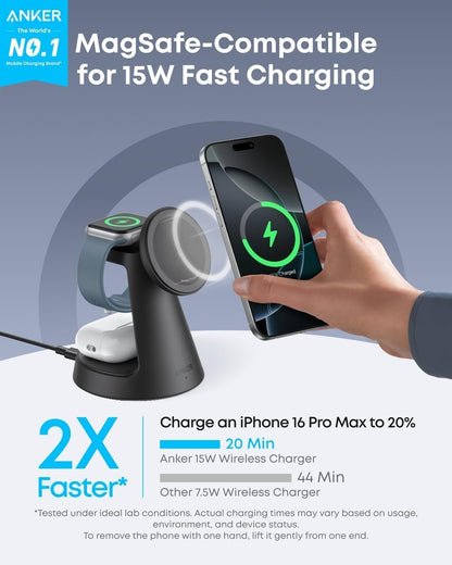 Anker MagGo 3in1 trådløs nettverkslader, 15W, 1.67A, Svart B25M4G11