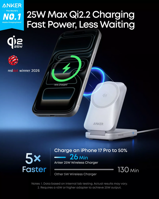 Trådløs nettladere Anker Prime MagGo 3i1, 25W, hvit B25N1G21