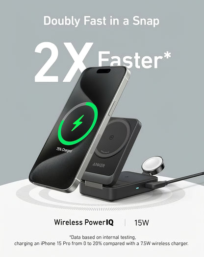 Anker MagGo 3in1 trådløs nettverkslader, 15W, 1.67A, Svart B2557311