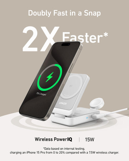 Anker MagGo 3in1 trådløs nettverkslader, 15W, 1.67A, Hvit B2557321