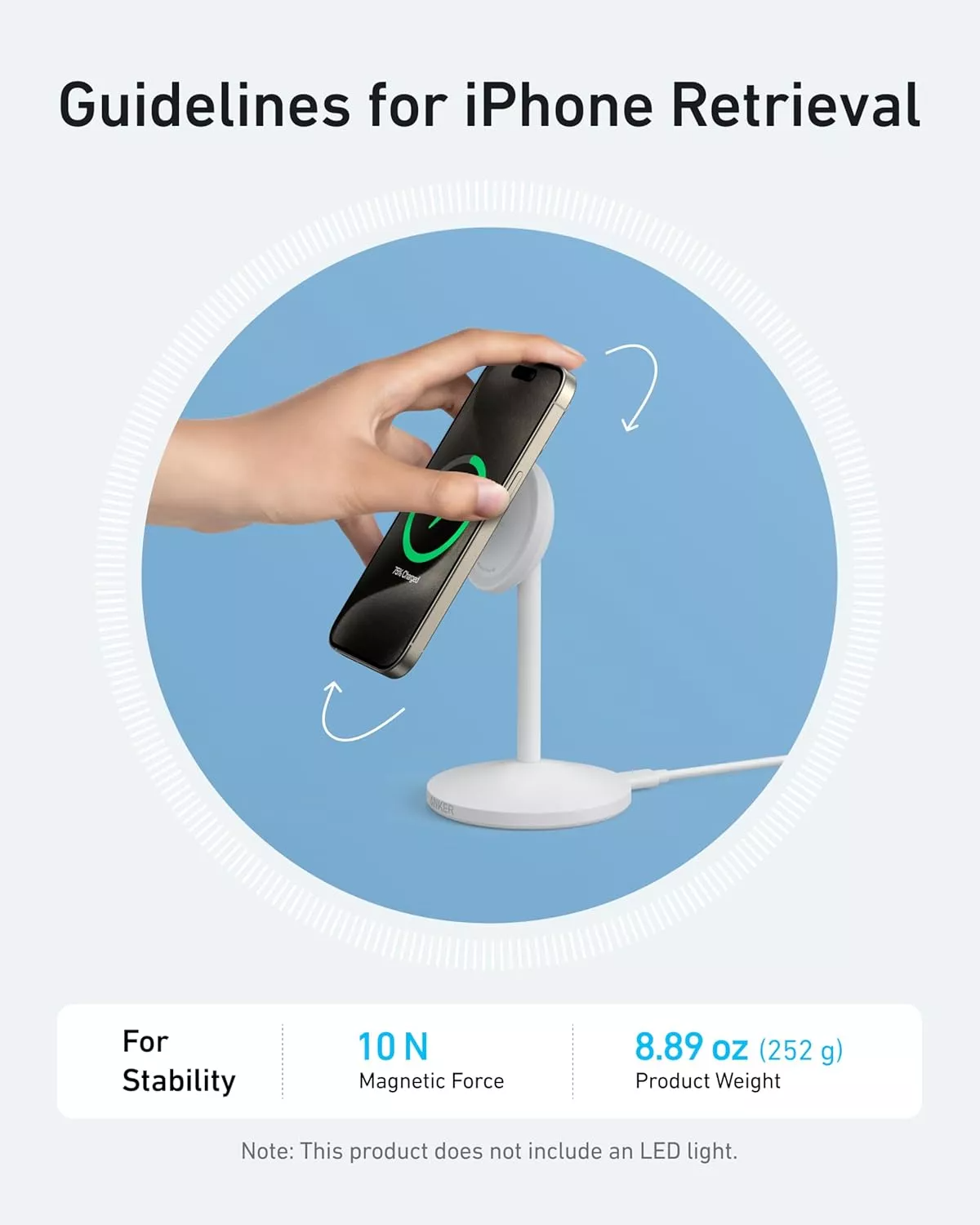 Anker MagGo Stand trådløs nettverkslader, 15W, 1.67A, Hvit A25X1H21