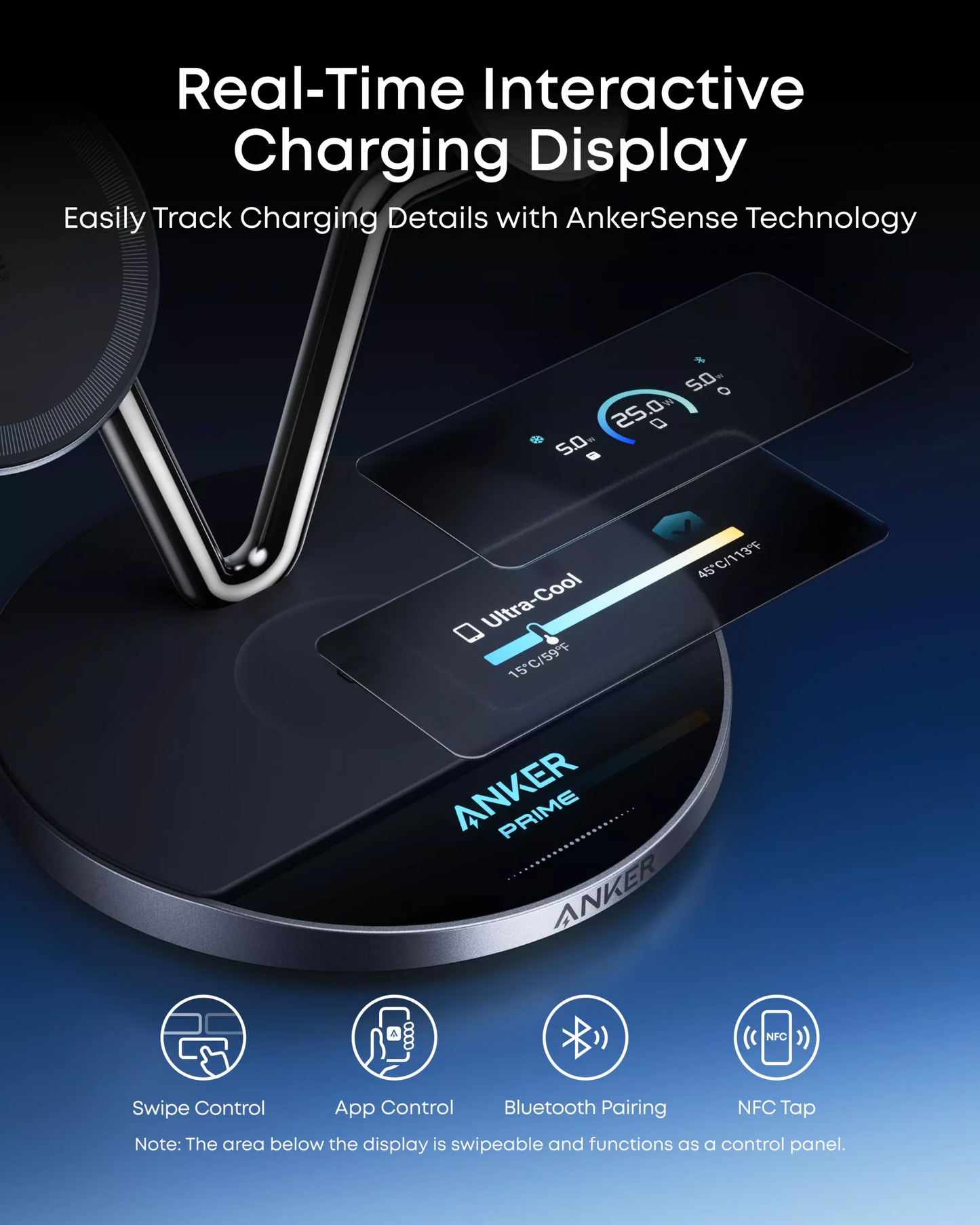 Trådløs Nettlader Anker Prime MagGo AirCool 3in1, 25W, Svart B25X7G11