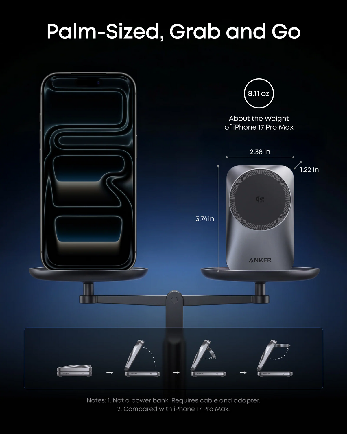 Anker Prime MagGo 3i1 trådløs nettladder, 25W, svart A25N1
