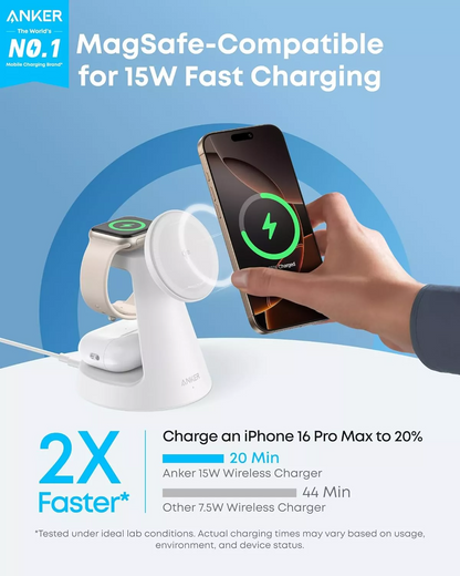 Anker MagGo 3i1 trådløs nettverkslader, 15W, 1,67A, hvit B25M4G21