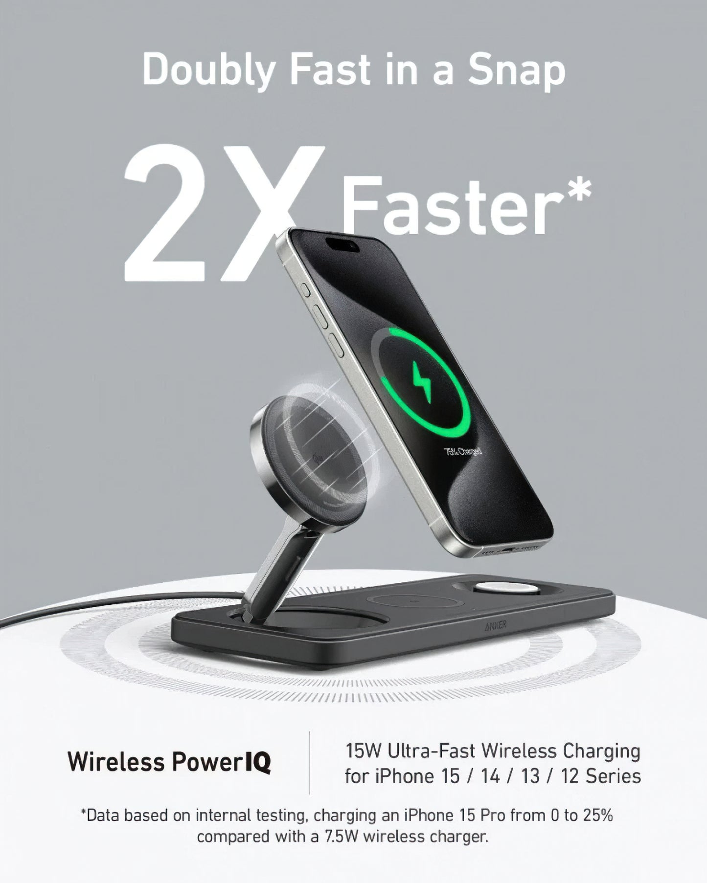 Trådløs Nettlader Anker MagGo 3in1, 15W, 1.67A, Svart B25M1311