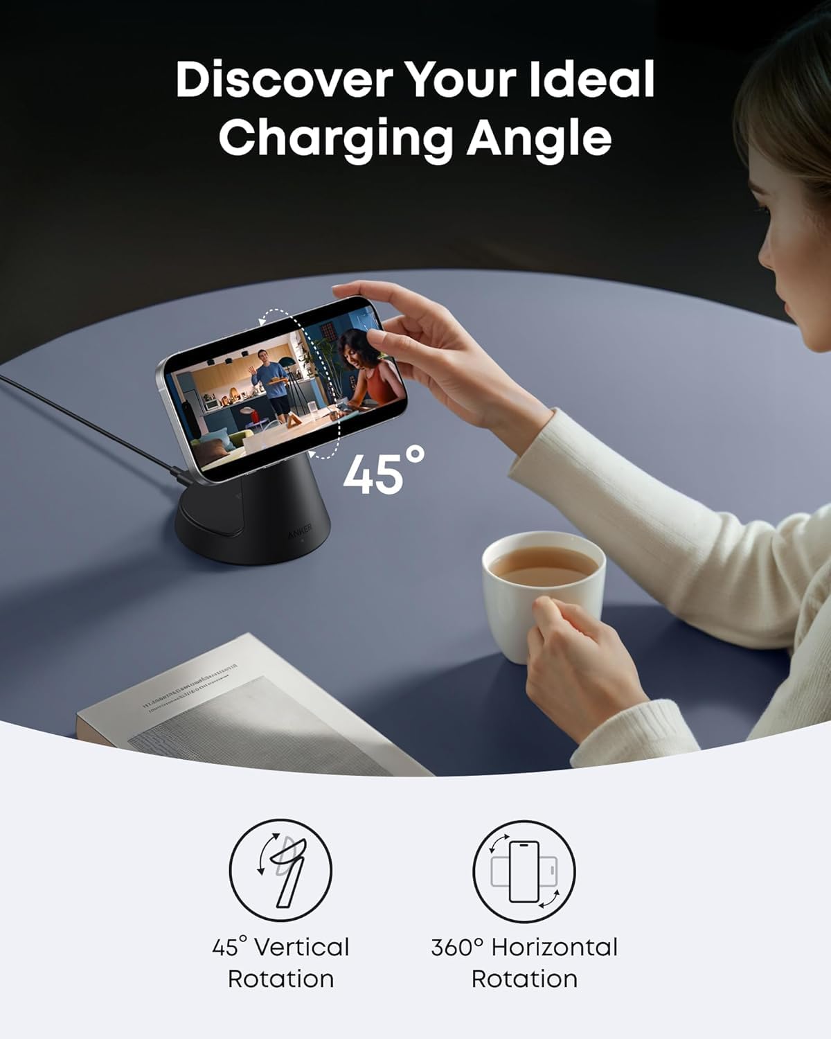 Anker MagGo 3in1 trådløs nettverkslader, 15W, 1.67A, Svart B25M4G11