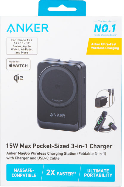 Anker MagGo 3in1 trådløs nettverkslader, 15W, 1.67A, Svart B2557311