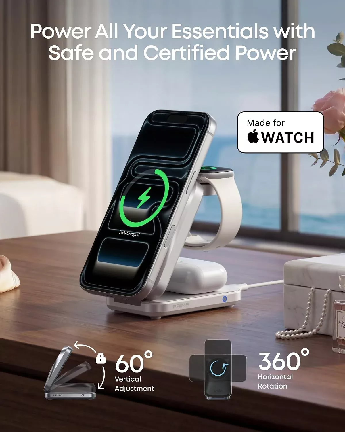 Trådløs nettladere Anker Prime MagGo 3i1, 25W, hvit B25N1G21