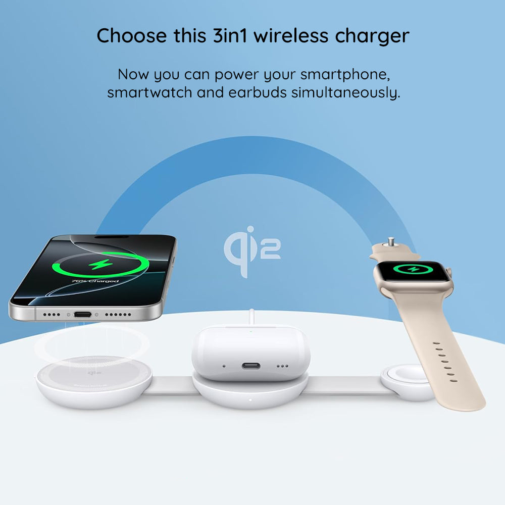 Anker MagGo 3i1 trådløs nettverkslader, 15W, 1,67A, hvit B25M8H21