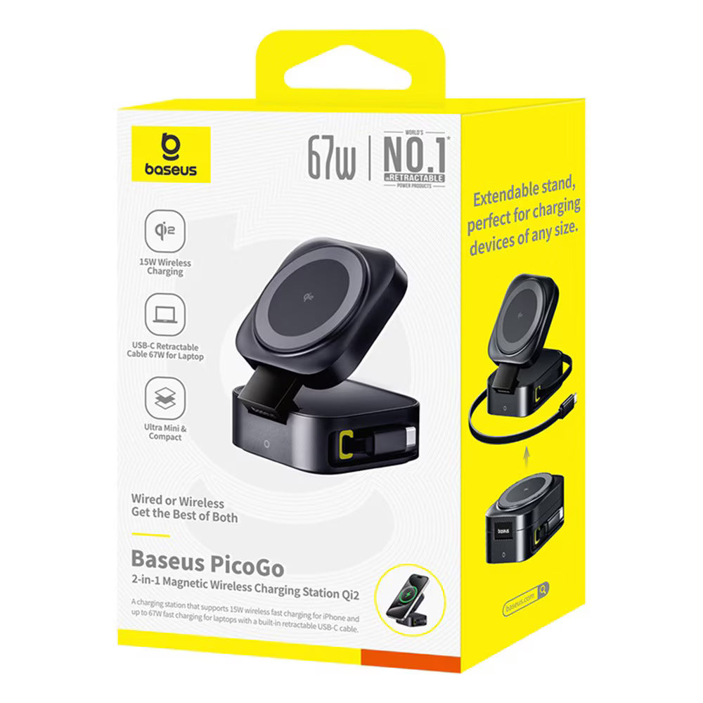 Baseus PicoGo 2in1 trådløs nettverkslader, 67W, 3A, 1 x USB-C, Svart P10276800123-00