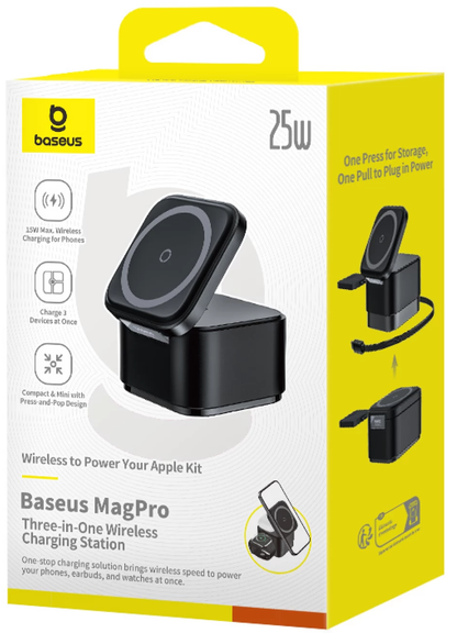 Baseus MagPro 3-i-1 trådløs USB-C-lader, 25 W, 1 x USB-C, svart P10264100123-01