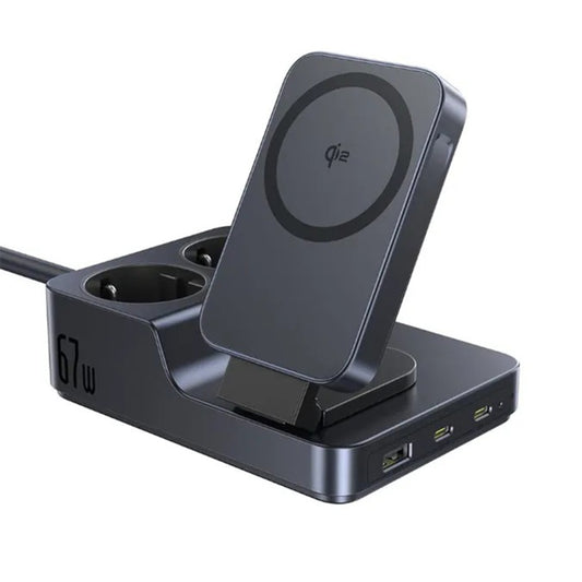 Baseus Nomos ND11 QI 6in1 ladestasjon, 67W, 3.35A, 1 x USB-A - 2 x USB-C - 2 x Schuko, Svart P80015804213-00