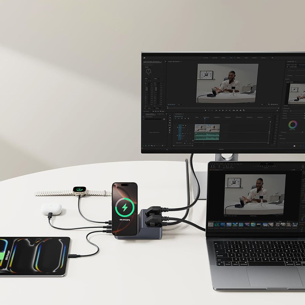 Baseus Nomos ND11 QI 6in1 ladestasjon, 67W, 3.35A, 1 x USB-A - 2 x USB-C - 2 x Schuko, Svart P80015804213-00