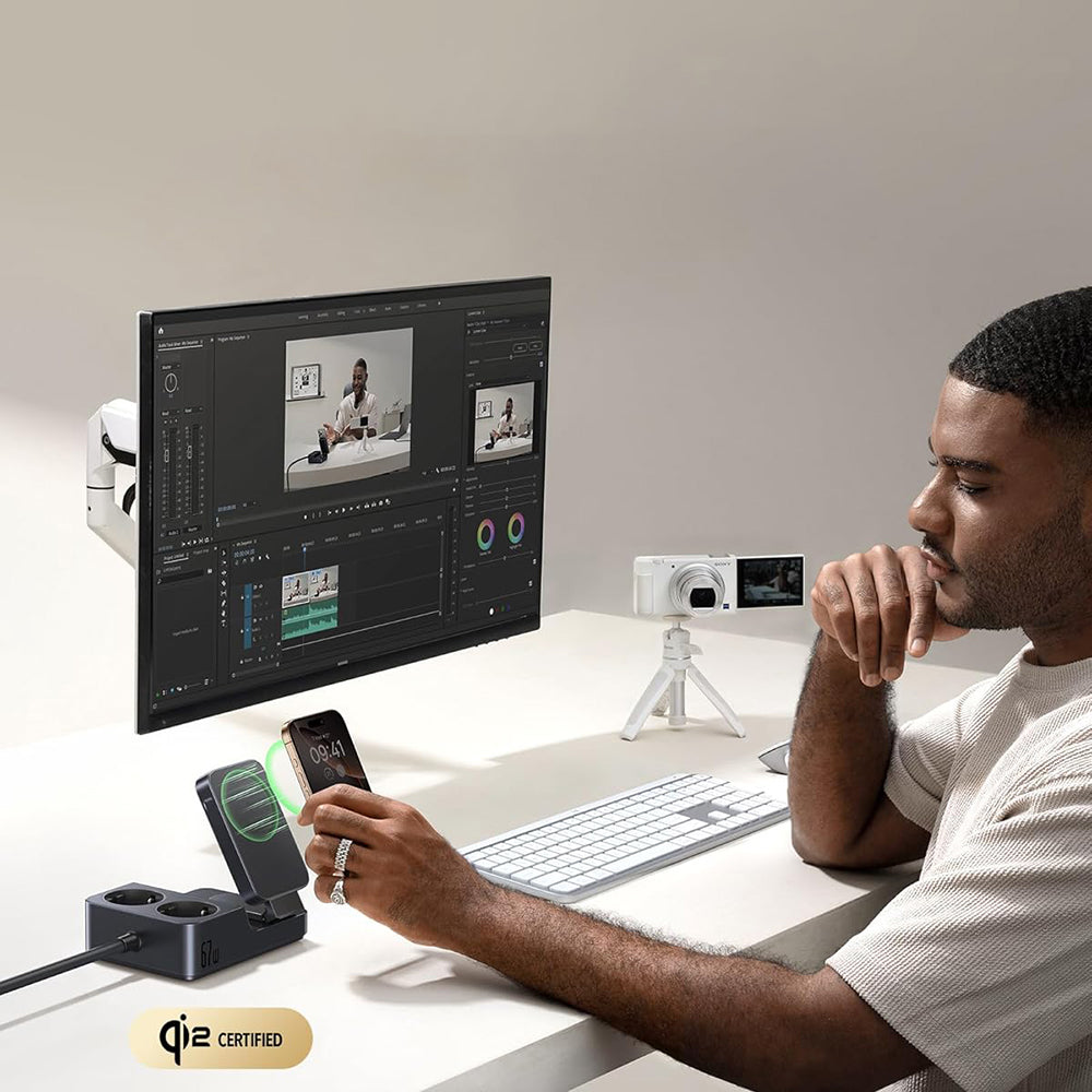 Baseus Nomos ND11 QI 6in1 ladestasjon, 67W, 3.35A, 1 x USB-A - 2 x USB-C - 2 x Schuko, Svart P80015804213-00