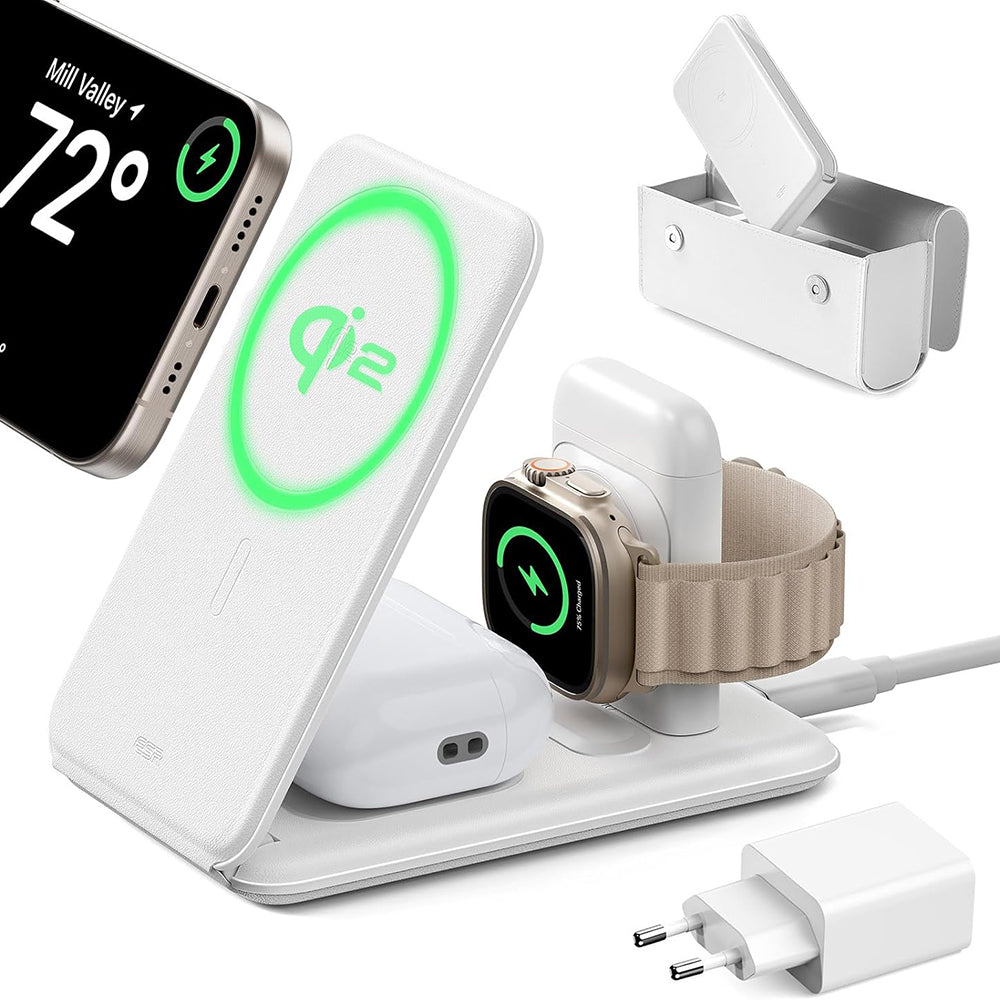 Trådløs Nettverkslader ESR Travel 3in1, 15W, 1.67A, Hvit