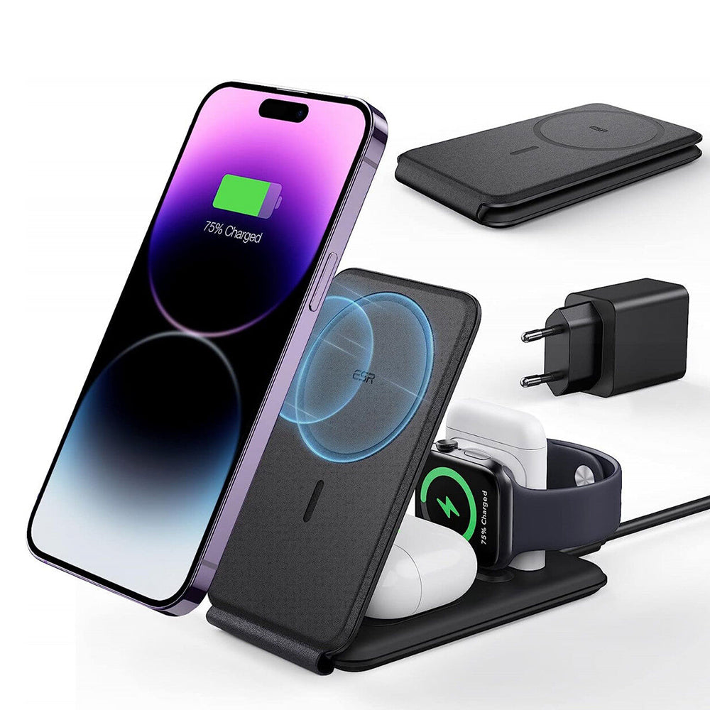 Trådløs Nettverkslader ESR Travel 3in1, 15W, 1.67A, Svart