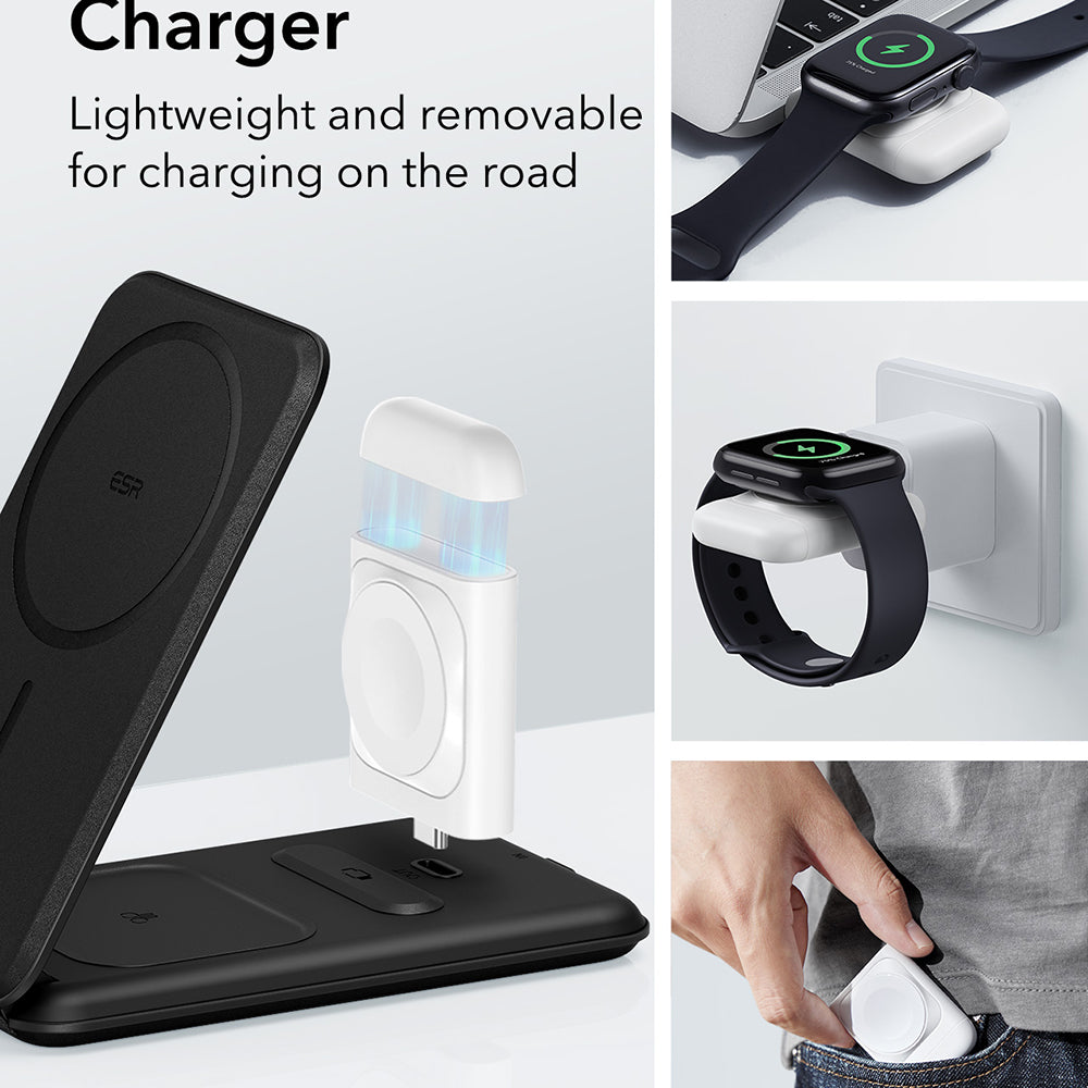 Trådløs Nettverkslader ESR Travel 3in1, 15W, 1.67A, Svart