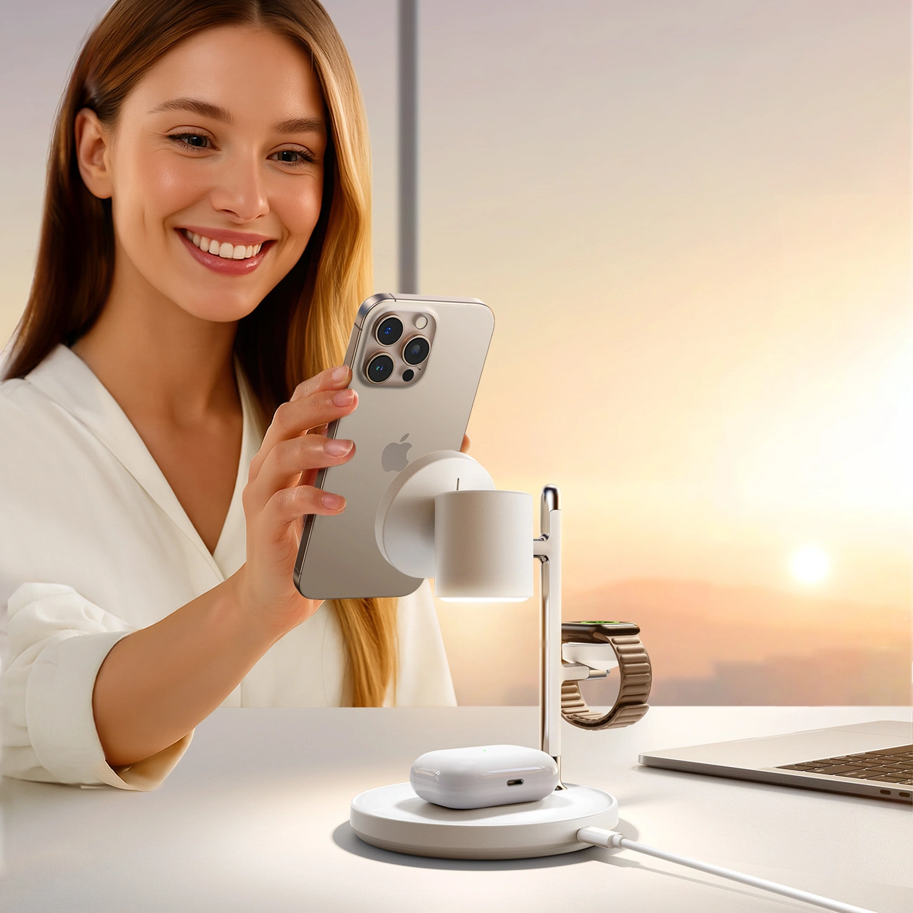 Trådløs Nettlader Joyroom JR-W23 3i1, 15W, 1.67A, Hvit