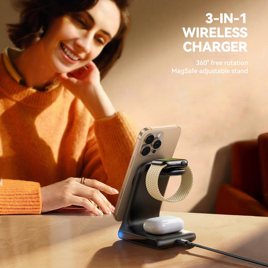 Trådløs Nettverkslader Joyroom JR-W15 3in1, 15W, 1.67A, Svart