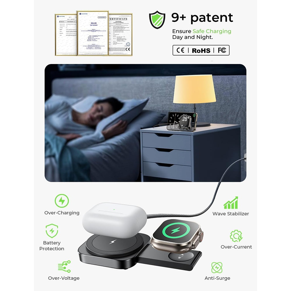 Trådløs Nettverkslader Lisen 2-i-1, 15W, 1.67A, Svart YL0324100013