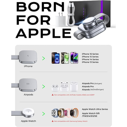 Lisen 3in1 trådløs nettverkslader, 15W, 1.67A, Grå YL0424040001