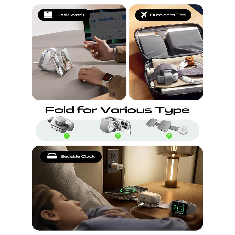 Lisen 3in1 trådløs nettverkslader, 15W, 1.67A, Grå YL0424040001