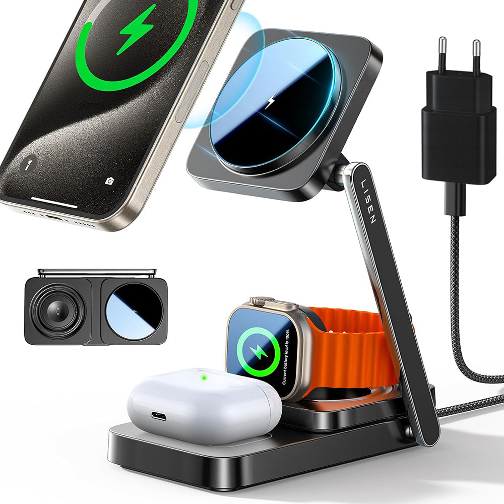 Lisen 3in1 trådløs nettverkslader, 15W, 1.67A, Svart YL0424010003